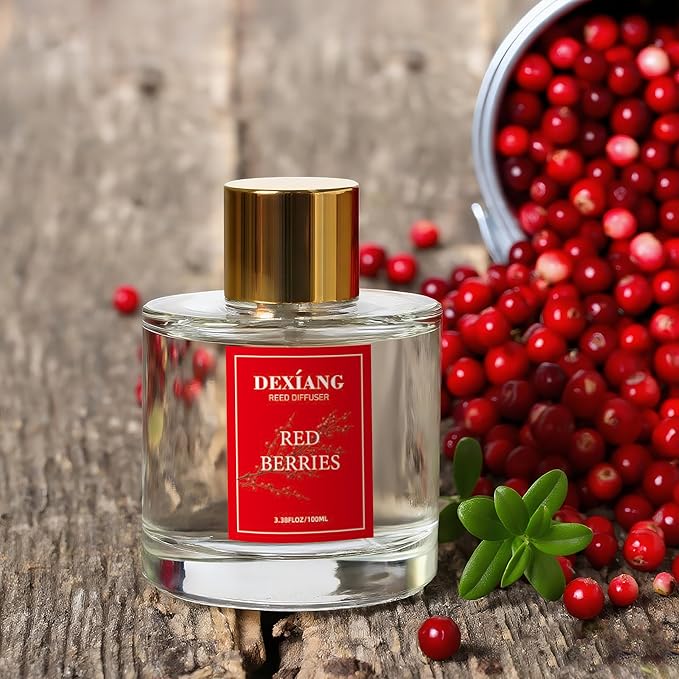 Reed Diffuser Set - 3.38 fl oz （100ml） Red Berries Home Fragrance Reed Diffuser for Bathroom Shelf Decor 6 Reed Stick