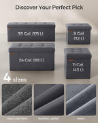 SONGMICS Mazie Collection - 43 Inches Folding Storage Ottoman Bench, Ottoman with Storage, Foot Rest Stool, Load 660 lb, for Living Room, Synthetic Leather, Dark Gray ULSF070G01