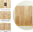 Room Divider Freestanding Folding Pegboard Privacy Screen | 4-Panel Display Stand for Jewelry, Craft Shows, Retail | Natural Wood, Portable & Space-Saving Design (Natural)
