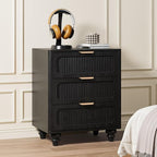 3 Drawer Dresser for Bedroom, Mid Century Modern Closet Dressers Chest of Drawers, Fluted Wood Wide Nightstand Storage Dresser with Drawers for Living Room, Dressing Room, Entryway, Hallway, Black