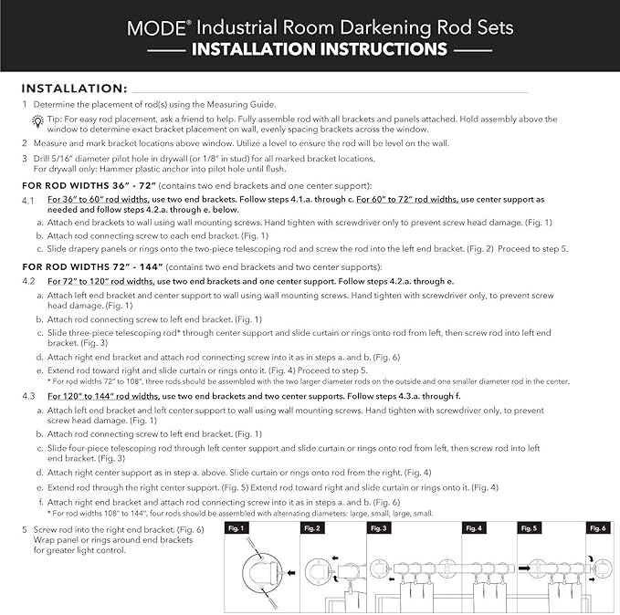 MODE Industrial Room Darkening Collection 1 1/8” diameter Industrial Curtain Rod Set with Steel Wall Mounted Expandable Curtain Rod, Blocks Light, Fits 16” to 32” Windows, Graphite
