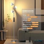 PARTPHONER RGB Tree Floor Lamp for Living Room, Stepless Dimmable Tall Standing Lamp with Remote, Touch Control and 3 Rotatable Light, Bright LED Lights for Bedroom with 4 Color-Changing, Sliver