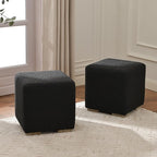 KINWELL 18.5" Wide Modern Square Boucle Upholstered Ottoman with Solid Wood Legs Set of 2, Cube Ottoman Multi-Functional Sofa Footrest, Extra Seating for Living Room, Bedroom, Fully Assembled (Black)