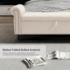 Furniliving 55” End of Bed Bench, Bedroom Bench with Button-Tufted, Large Upholstered Storage Ottoman Entryway Bench with Storage Shoe Cabinet Bench, for Bedroom, Linen, Camel