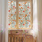 Window Film, Stained Glass Window Privacy Film, Watercolor Flowers Double Sided Non-Adhesive Glass Window Clings Stickers for Home Office Living Room Windows Door Decor