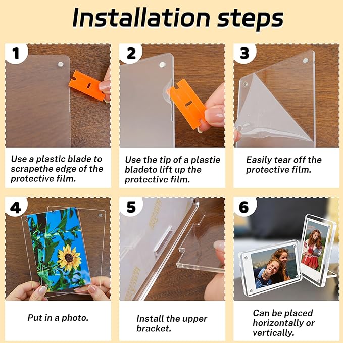6 Pack 4x6 Acrylic Magnetic Picture Frames, Refrigerator and Desktop Photo Frames Combine, Vertical and Horizontal Clear Display for Fridge/Table/Locker for Home/Party/Wedding/Decoration