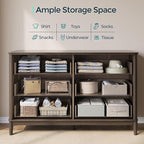 LINSY HOME Fluted Dresser for Bedroom with 6 Drawers, 54" Wide Mid Century Modern Dressers, Tall Boho Chest of Drawer, Large Wood Accent Storage Cabinet for Living Room, Curved Profile Design, Walnut