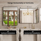 Black Bathroom Mirror 28X36 Inch, Black Metal Framed Mirror for Wall, Rounded Rectangle Matte Bathroom Vanity Mirror with Tempered Glass, Anti-Rust, Horizontal/Vertical