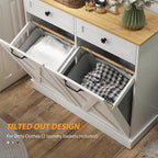 HOMCOM Tilt Out Laundry Hamper Cabinet with 2 Removable Baskets, Freestanding Bathroom Storage Cabinet with 2 Drawers, Trash Can Cabinet for Living Room, Laundry Room, White