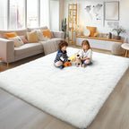 9x12 Large Area Rugs for Living Room, Ultra Fluffy Plush Rug for Living Room Bedroom, Thick Fluffy Carpet for Girls Boys Kids Room, Non Slip Dorm Rug for Home Decor Aesthetic, Cream White