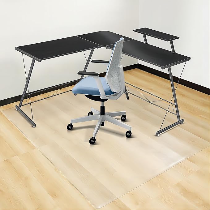 SALLOUS Office Chair Mat for Hard Floors, 63" x 51" Large Chair Mat for Hardwood Floors, Slip Resistant Floor Protector Desk Mat for Home, Waterproof Vinyl Floor Mat for Gaming Chairs (Clear)