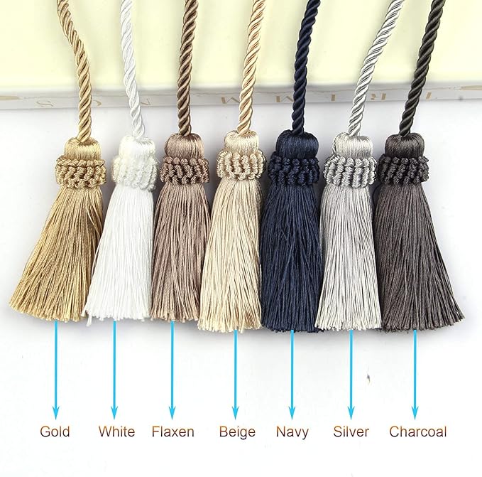 Fenghuangwu Curtain Tiebacks Handmade Decorative Curtain Holdbacks Rope with Tassel (Beige, 4 Pack)