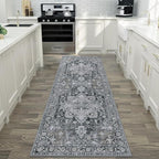 GENIMO 2x6 Runner Rugs for Hallway, Machine Washable Non Slip Vintage Rugs, Low Pile Lightweight Soft Print Rug for enrtyway, Corridor, Home Office, Kitchen,Dark Gray