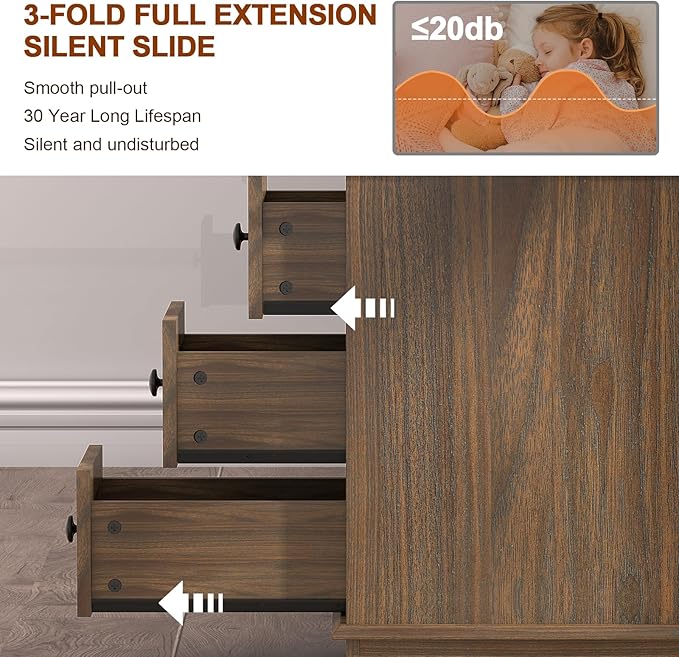 HIFYOBRO Narrow End Table Set of 2, 3 Drawers and Charging Station, Type-C & USB Port & Power outlets, Wooden End Table, Side Table with Storage for Living Room, Bedroom Nightstands