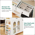 Kitchen Island with Drop Leaf & Power Outlet, Rolling Kitchen Island on Wheels with Trash Can Storage, Island Table Bar Cart with Spice Rack, Towel Rack, Drawers, Mobile Kitchen Carts on Wheels