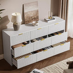 White Dresser for Bedroom, 9 Drawer Double Dresser, Modern Chest of Drawers for Bedroom, Living Room, Entryway and Closet, 63" L x 15.7" D x 31.5" H