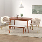 Nrizc Velvet Dining Chairs Set of 4, Woven Upholstered Dining Chairs with Gold Metal Legs, Modern Accent Chairs for Living Room, Dining Room, Kitchen