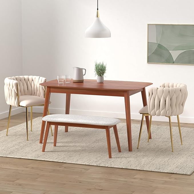 Nrizc Velvet Dining Chairs Set of 4, Woven Upholstered Dining Chairs with Gold Metal Legs, Modern Accent Chairs for Living Room, Dining Room, Kitchen