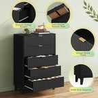 WLIVE Fluted Dresser for Bedroom with 5 Drawers, 46.26" Tall Wood Dresser with Golden Metal Handles, Mid Century Modern Chest of Drawers for Living Room, Hallway, Closet, Solid Black