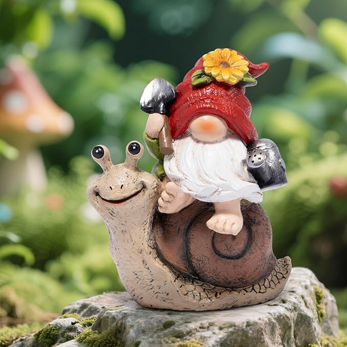 Hodao Spring Garden Gnome Decoration Flower Animal Ornaments Decor Gifts Spring Gnomes for Garden Decorations Summer Elf Figurine Gifts for Mom Outdoor Decor (Red)