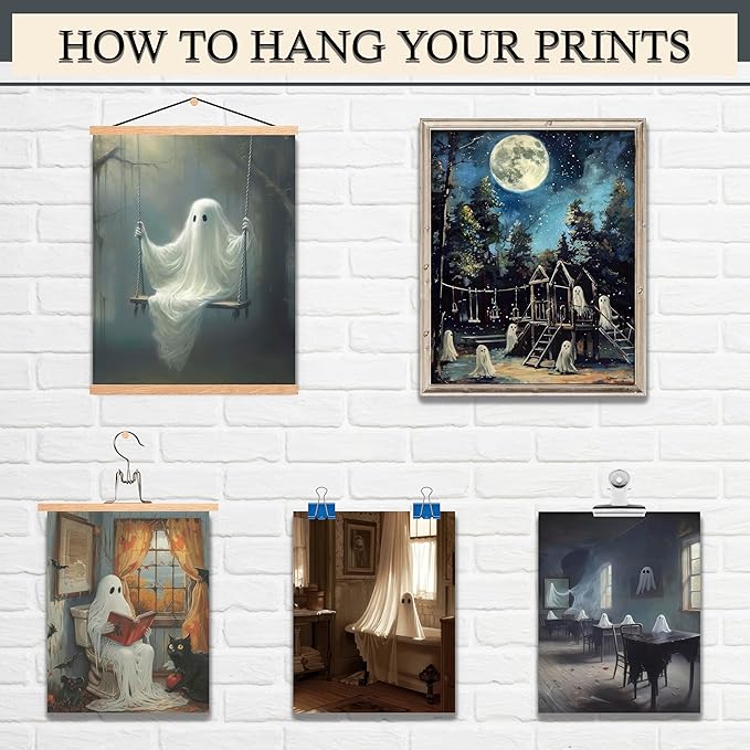 LANCHI95 6 Pcs 8x10in Halloween Wall Art Prints, Vintage Posters, Cute Ghost Pictures for Bedroom Decor (UNFRAMED)