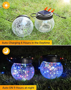 PARTPHONER Solar Lantern Solar Lights Outdoor Waterproof 2-Pack, Solar Powered Hanging Lights Cracked Glass Hanging Globes for Christmas Decoration, Shepherd Hook, Garden Tree Ornaments,Muiti-Color