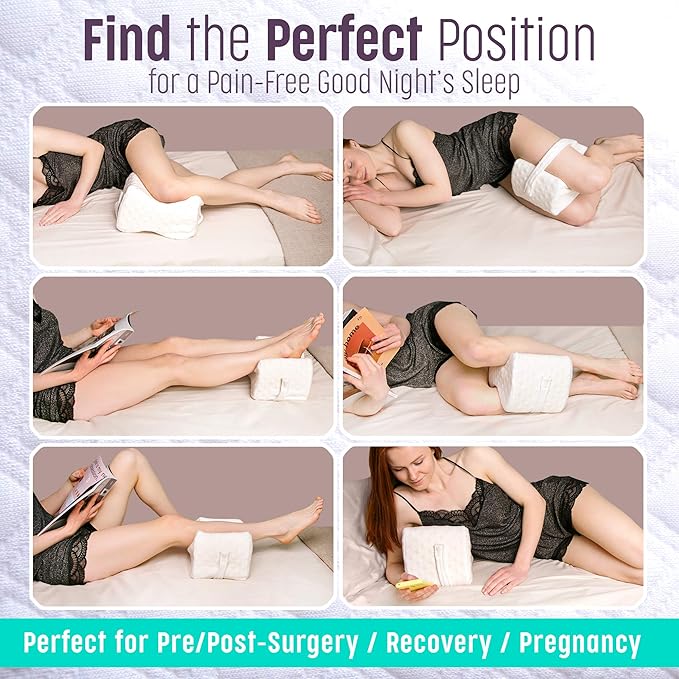 Knee Pillow for Side Sleepers -%100 Memory Foam Leg Pillow for Sleeping - Great Between Legs When Sleeping - Helps with Lower Back, Hip, Sciatica Pain, Machine Washable Soft Cover