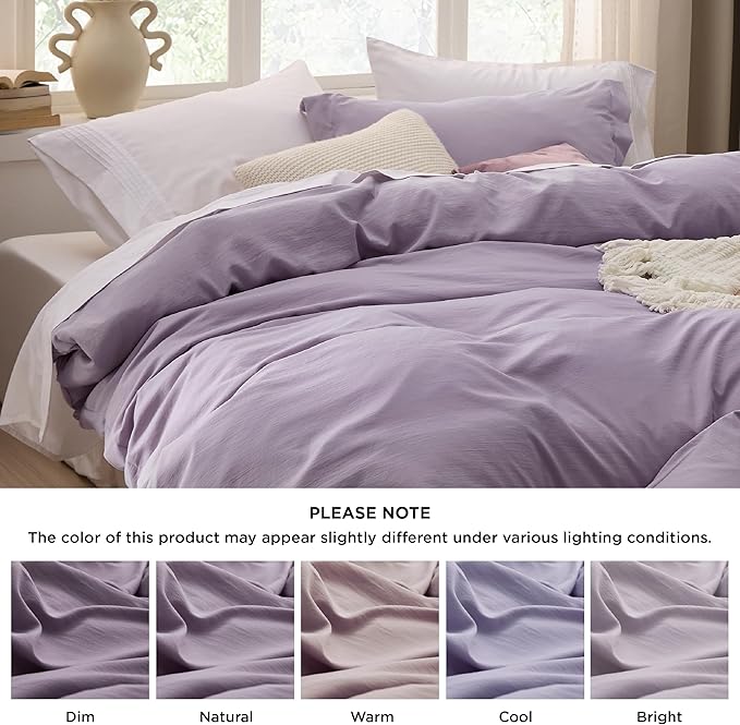 Bedsure Grayish Purple Duvet Cover Full Size - 3 Pieces Prewashed Extra Soft Cotton-Like Bedding Set, Includes 1 Duvet Cover 80x90 Inches with Zipper Closure & 2 Pillow Shams, Comforter Not Included