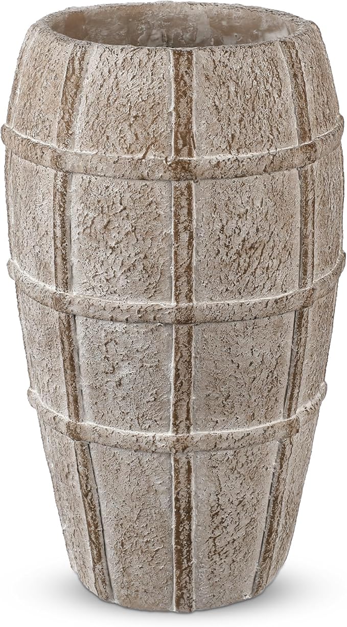 Briful Rustic Terracotta Flower Vase for Home Decor 12" Brown Farmhouse Textured Barrel-Style Ceramic Vase Vintage Handcrafted Gridded Design for Faux & Dried Flowers Living Room Table Centerpiece