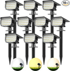 3 Colors Solar Lights Outdoor Waterproof IP65 Outdoor Spot Lights for Yard 52 LEDs 600LM Solar Powered Landscape Spotlights Solar Security Wall Lights for Garden Pathway Outside- 10 Pack