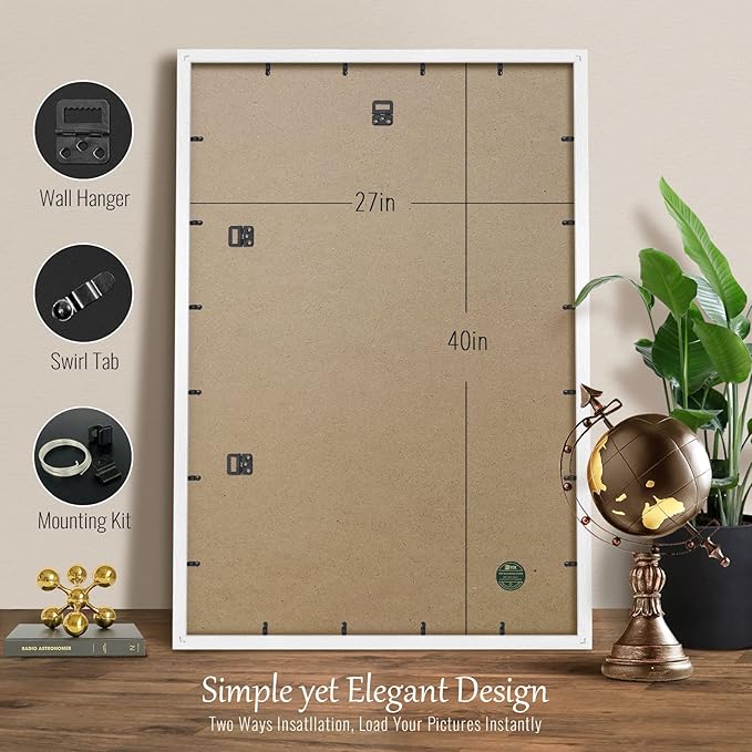 VCK 27x40 Solid Wood Poster Frames Set of 3, Exclusive Woodgrain White Picture Frame, Wall Mounting Hanging