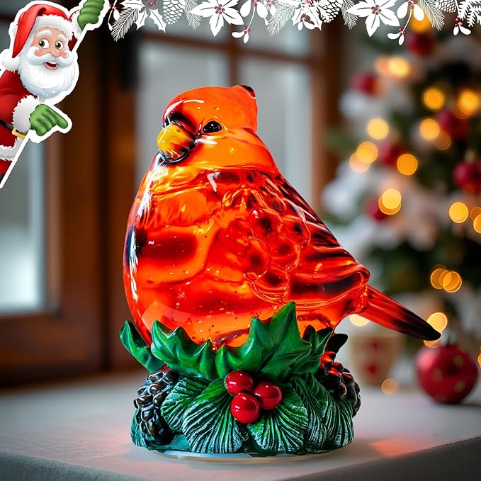 Christmas Snow Globes Cardinal Holly Music Water Lantern Holiday Decorations Gifts for Family Children or Friends