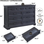 ACCOHOHO Farmhouse 9 Drawer Dresser for Bedroom, 36 Inch Tall Modern Dresser TV Stand with Large Drawers & Bar Handles, Rustic Wood Chest of Drawers for Bedroom, Living Room, Hallway, Black