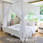 AIKASY Elegant Lace Princess 4-Poster Bed Canopy Mosquito Net - Romantic Wedding Bridal Bedroom Decor, Kids Room Bed Curtain for Women Adults - (White-4,Full)