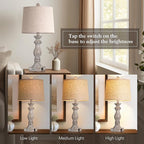 24.5" Table Lamp Set of 2, Rustic Farmhouse Bedside Lamps with USB A+C Charging Ports, 3-Way Dimmable Touch Control Nightstand Lamps for Living Room Bedroom, Antique Grey White, LED Bulbs Included
