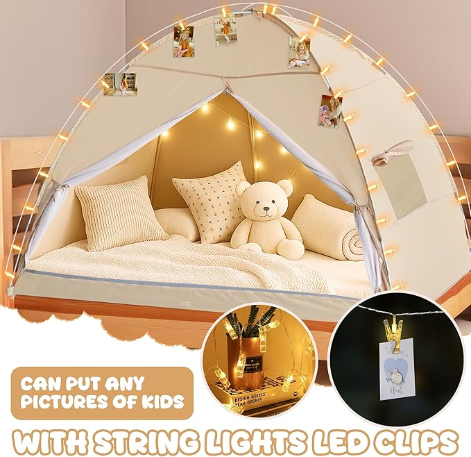 LEEDOR Bed Canopy for Kids/Adults,Mosquito Net & Privacy Tent 2-in-1 Bed Tent, Mesh & Blackout Cloth Double Design Dream Tent,Indoor Safety Bed Tent for Girls/Boys Full & String Lights (No Mattress)