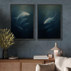 SIGNFORD Framed Canvas Print Wall Art Set Deep Sea Fish Serene Underwater Life in Dark Tones Illustration Modern Art Decorative Nordic Nature for Living Room, Bedroom, Office - 16"x24"x2 Black