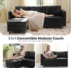 118.5" Faux Leather Modular Sectional Sofa, U Shaped Couch Set for Living Room, Large 8-Seater Comfy Cloud Couches with Storage Seat DIY Combination - Black
