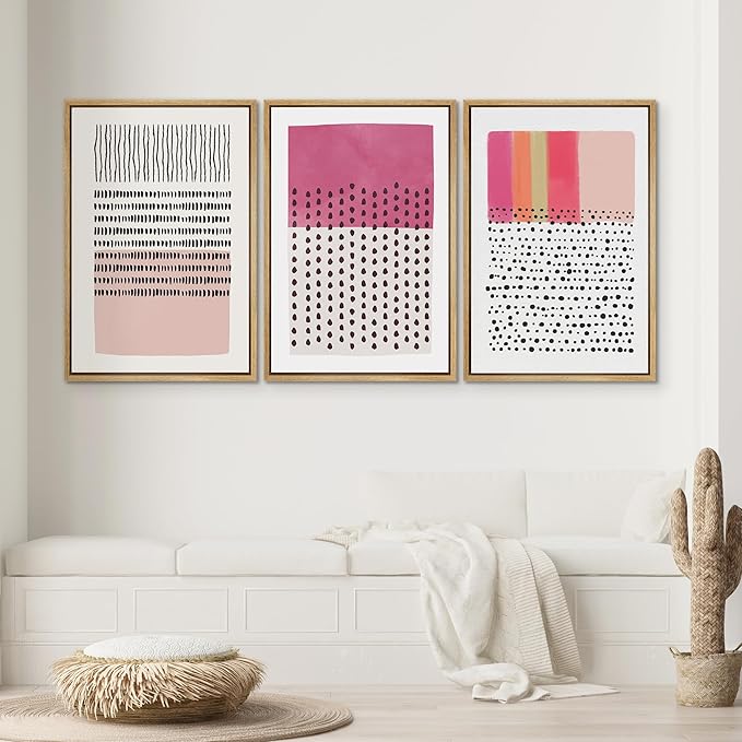 SIGNWIN Framed Canvas Print Wall Art Set Pink Geometric Color Block Collage Abstract Shapes Illustrations Modern Art Contemporary Minimal Ultra for Living Room, Bedroom, Office - 16"x24"x3 Natural