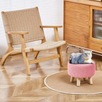 Wimarsbon Pouf Ottoman, 100% Cotton Knitted Boho Footstool, Round Footrest with Non-Skid Wood Legs, Home Décor Handmade Pouffe, Leisure Floor Step Stool for Living Room (Pink)