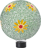 Gazing Ball 8 Inch Flower Glass Mosaic Garden Globe Outdoor Gazing Globe Yard Ornament for Garden Yard Home Lawn Outdoor Decoration Gift for Women (Not Solar Powered)