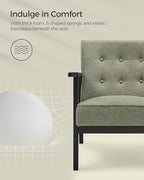 SONGMICS Accent Leisure Chair, Mid-Century Modern Arm Chair with Solid Wood Armrests and Legs, 1-Seat Cushioned Sofa for Living Room Bedroom Balcony Studio, Olive Green ULAC001C01