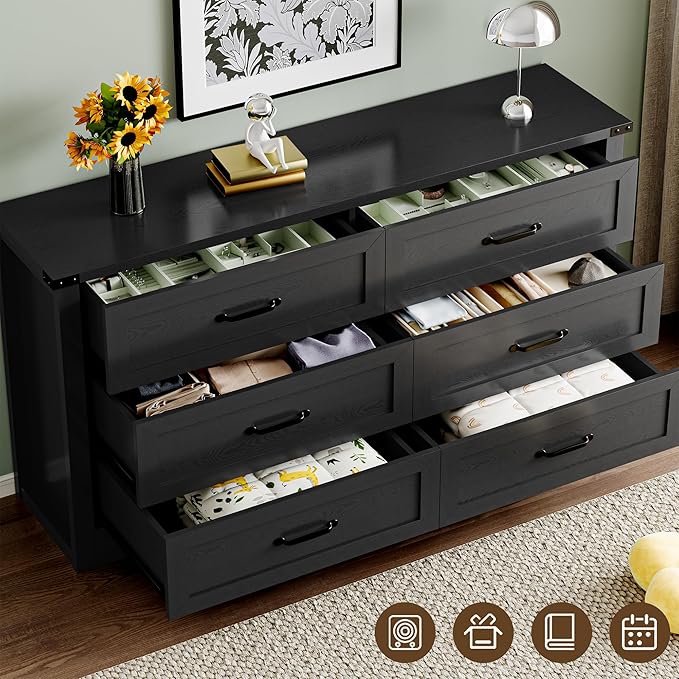 6-Drawer Dresser for Bedroom, Modern Wooden Chest of Drawers with Metal Handles, Anti-Tipping Design, Sturdy and Stable Storage Organizer for Living Room, Entryway, Home Office