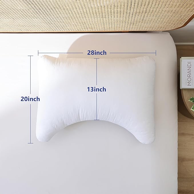 Shatex Curved Firm Pillow Queen Size 28 x 20 inch, Bed Pillow with Adjustable Insert Provides Stronger Support - for Back, Stomach & Side Sleepers.