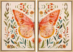 SIGNFORD Framed Canvas Print Wall Art Set Whimsical Butterfly and Florals Colorful Nature Illustration Modern Art Decorative Nordic Nature for Living Room, Bedroom, Office - 24"x36"x2 Natural