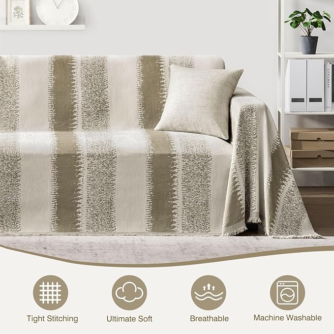 Couch Cover Boho for Dogs Washable Mocha Couch Covers for 2 Cushion Couch, Chenille Sectional Couch Covers L Shape Sofa Cover, Furniture Protector for Kids, Pets, Mocha 71" X150"