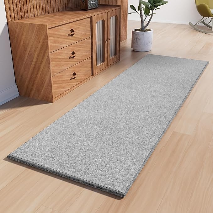 Runner Rug with Non Slip Rubber Backing, Washable Soft Floor Carpet for Kitchen, Hallway, Entryway Indoor, Bedroom, Laundry, Low Pile Area Rugs, Solid color with Pointillism style, 2*6 ft GREY
