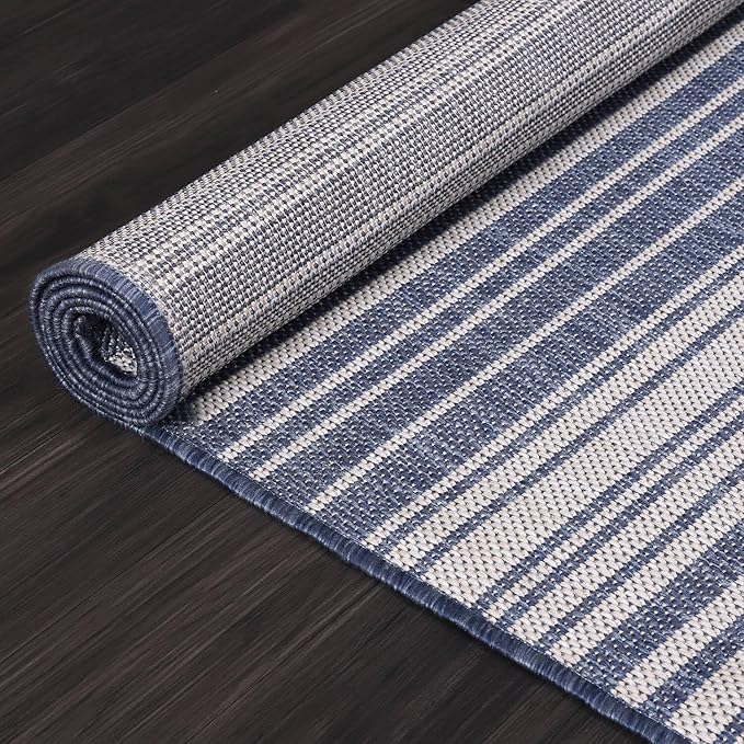 Stripe Outdoor Rug 5x7 Washable Outside Carpet for Indoor Patio Porch Waterproof Easy Cleaning Non Shedding Area Rugs Blue 5 x 7
