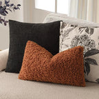 Foindtower Set of 2 Curly Teddy Wool Pillow Covers Decorative Boucle Textured Lumbar Throw Pillow Faux Fur Sherpa Pillowcases Sheepskin Fuzzy Cushion Case for Sofa Bedroom Car 12"x20" Burnt Orange