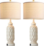 28" Table Lamps for Living Room Set of 2, Farmhouse Lamps for Bedroom with USB Ports, 3-Way Dimmable Nightstand Table Lamp (Bulbs Included)